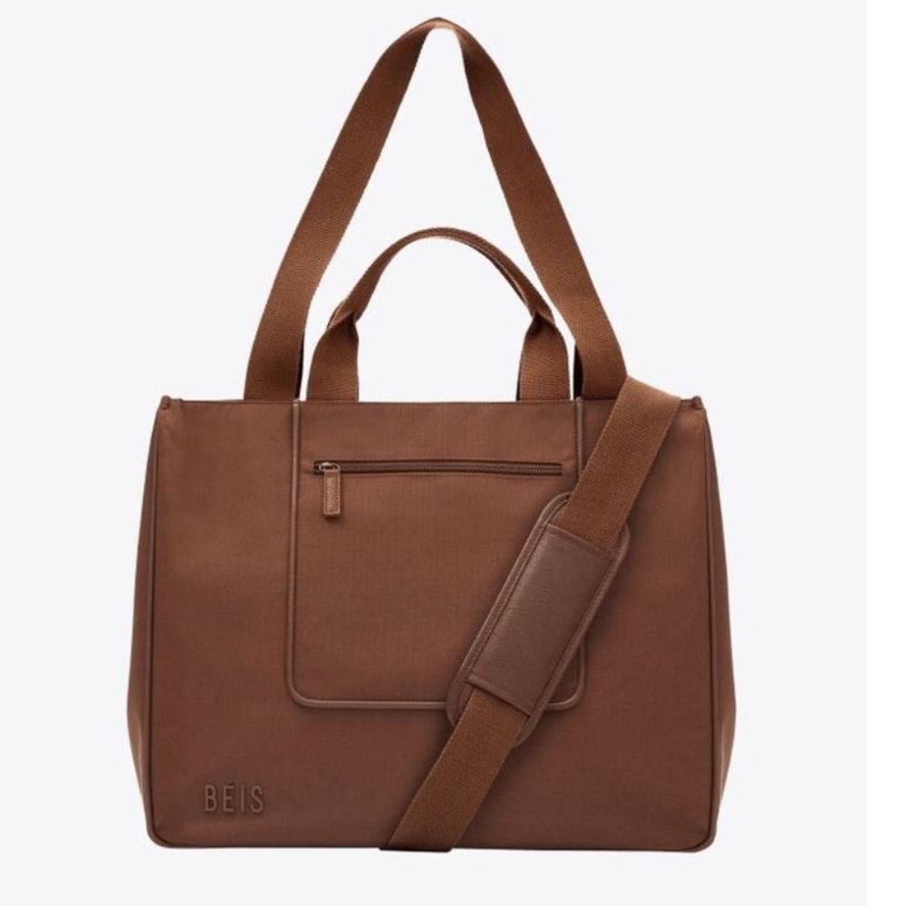 BEIS Chocolate Brown Tote with Front Pocket